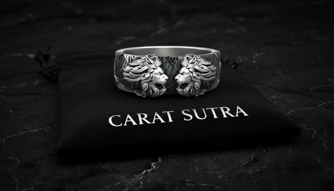RARE PRINCE by CARAT SUTRA | Unique Designed Band Ring with Lion | 925 Sterling Silver Oxidized Ring | Men's Jewelry | With Certificate of Authenticity and 925 Hallmark