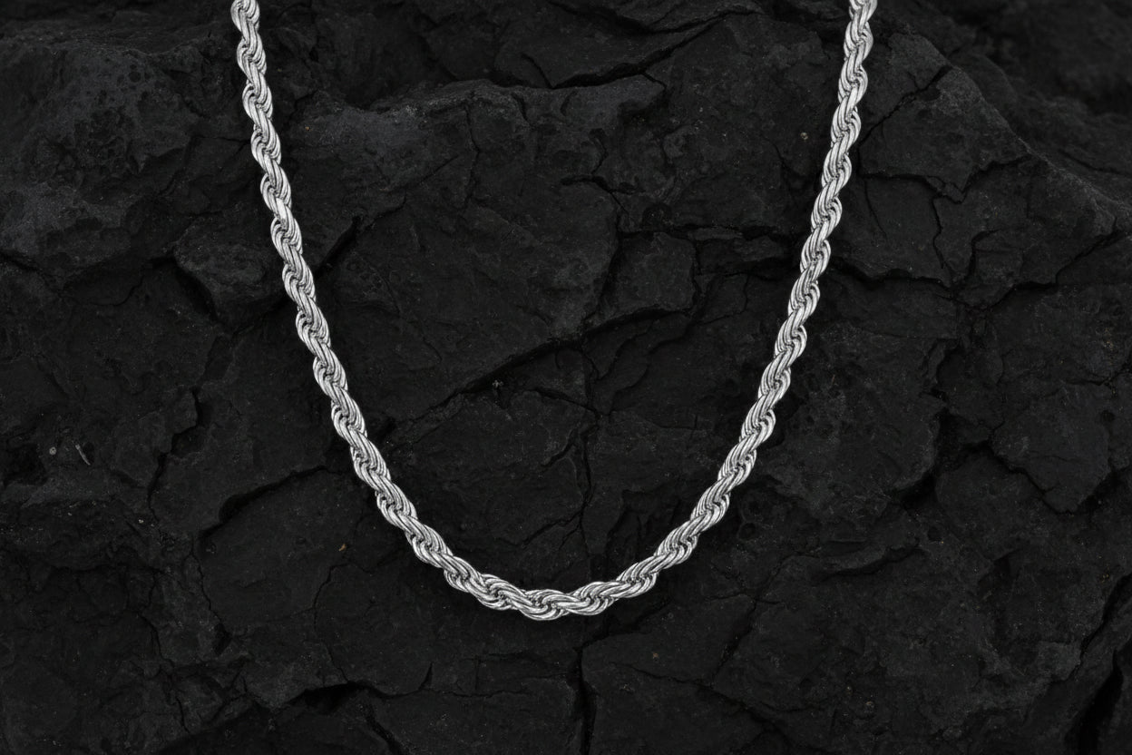 Minimalist Solid 4mm Rope Chain | 925 Sterling Silver Chain | Men's Jewelry | With Certificate of Authenticity and 925 Hallmark - caratsutra