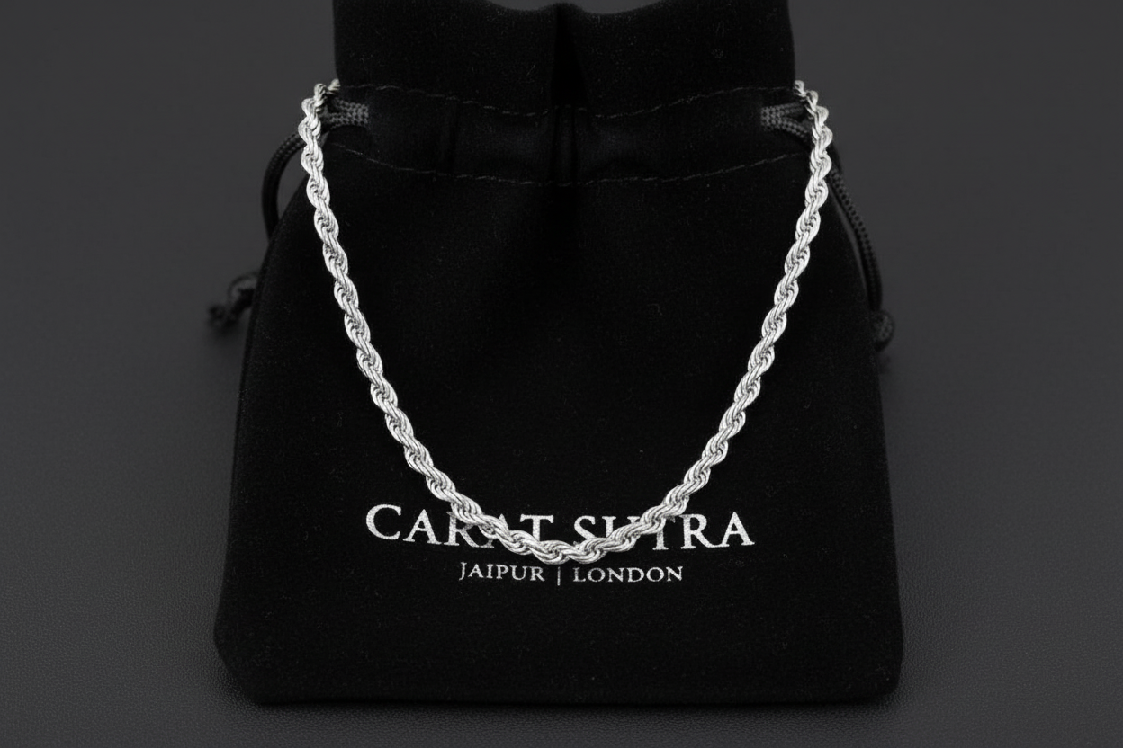 Minimalist Solid 4mm Rope Chain | 925 Sterling Silver Chain | Men's Jewelry | With Certificate of Authenticity and 925 Hallmark - caratsutra