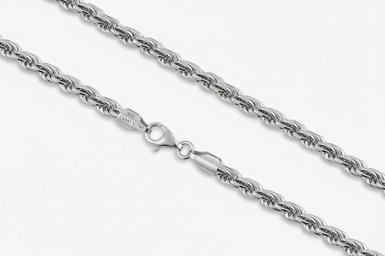 Minimalist Solid 4mm Rope Chain | 925 Sterling Silver Chain | Men's Jewelry | With Certificate of Authenticity and 925 Hallmark - caratsutra