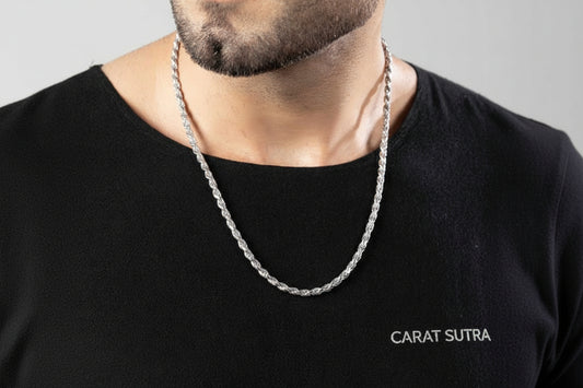 Minimalist Solid 4mm Rope Chain | 925 Sterling Silver Chain | Men's Jewelry | With Certificate of Authenticity and 925 Hallmark - caratsutra