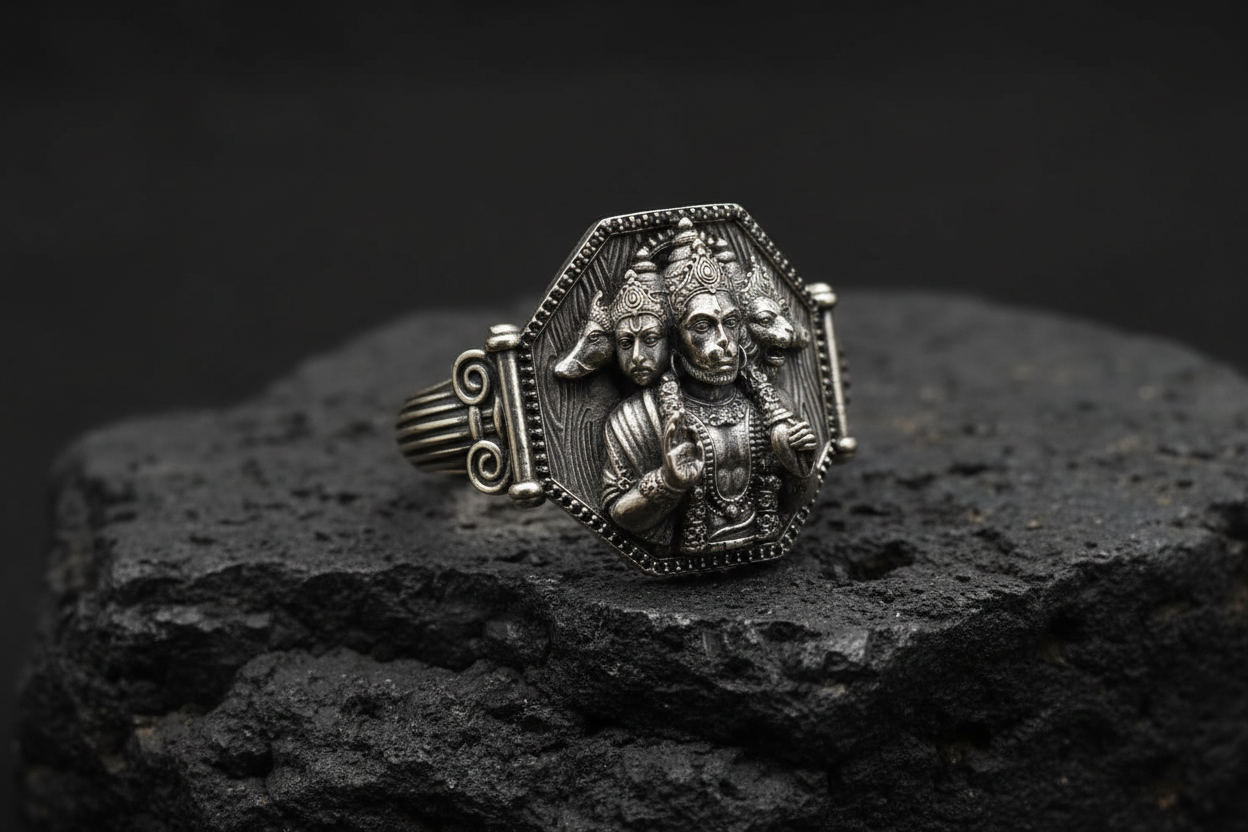 Brush & Matt Finish Panchmukhi Hanuman Adjustable Cuff Style Bangle/kadaa/Handcuff | 925 Sterling Silver Bracelet | With Certificate of Authenticity and 925 Hallmark - caratsutra