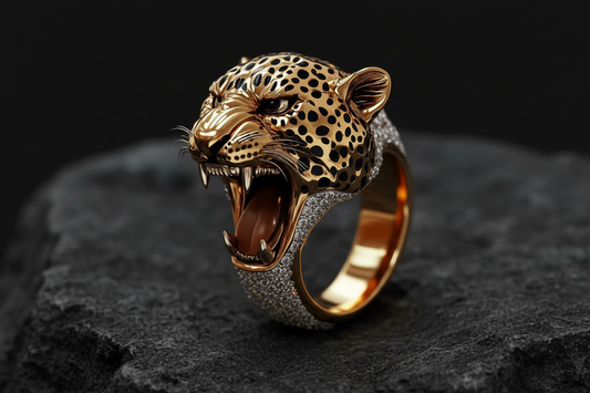 Unique Designed 22k Gold Plated 3D Tiger face Ring with white Swarovski | 925 Sterling Silver Oxidized Ring | With Certificate of Authenticity and 925 Hallmark - caratsutra