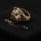 Unique Designed 22k Gold Plated 3D Tiger face Ring with white Swarovski | 925 Sterling Silver Oxidized Ring | With Certificate of Authenticity and 925 Hallmark - caratsutra