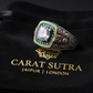 Unique Designed Turkish Style Ring with White Zirconia surrounded by Emeralds | 925 Sterling Silver Oxidized Ring | Men's Jewelry | With Certificate of Authenticity and 925 Hallmark - caratsutra