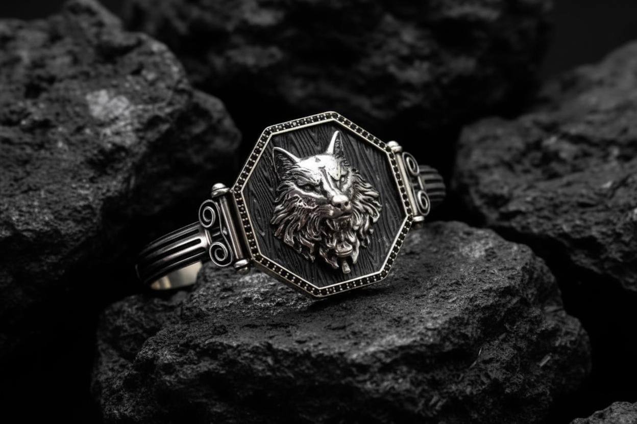 Brush & Matt Finish Wolf Adjustable Cuff Style Bangle/kadaa/Handcuff | 925 Sterling Silver Bracelet | With Certificate of Authenticity and 925 Hallmark - caratsutra
