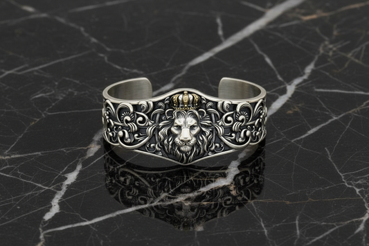 Unique 925 Silver Oxidized Lion Kada / Cuff Bracelet | Bracelet for Men | 925 Sterling Silver Cuff | Men's Jewelry | With Certificate of Authenticity and 925 Hallmark (Copy) - caratsutra