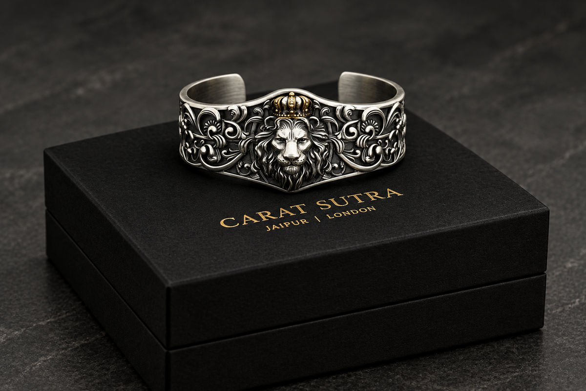 Unique 925 Silver Oxidized Lion Kada / Cuff Bracelet | Bracelet for Men | 925 Sterling Silver Cuff | Men's Jewelry  (Copy) - caratsutra