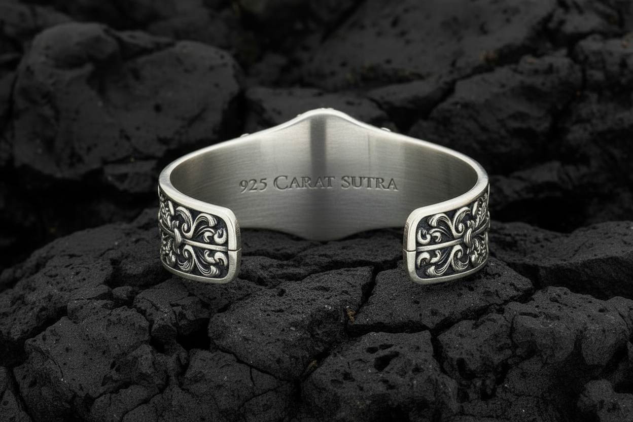 Unique 925 Silver Oxidized Lion Kada / Cuff Bracelet | Bracelet for Men | 925 Sterling Silver Cuff | Men's Jewelry | With Certificate of Authenticity and 925 Hallmark (Copy) - caratsutra