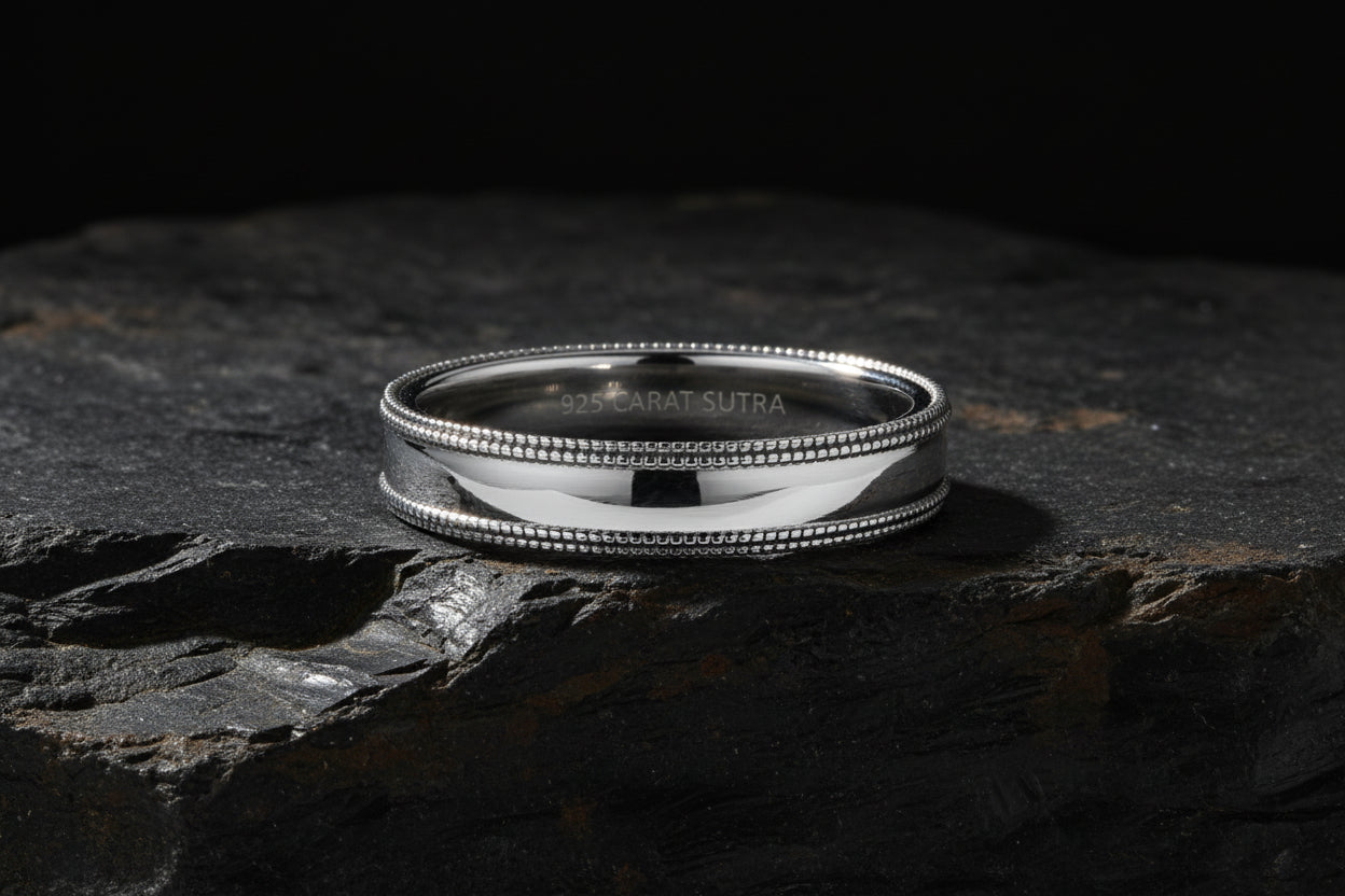 4mm wide Unique designed Band Ring, Brush Matt-Finish, Sterling Silver 925 Ring | Jewellery for Men| With Certificate of Authenticity and 925 Hallmark - caratsutra
