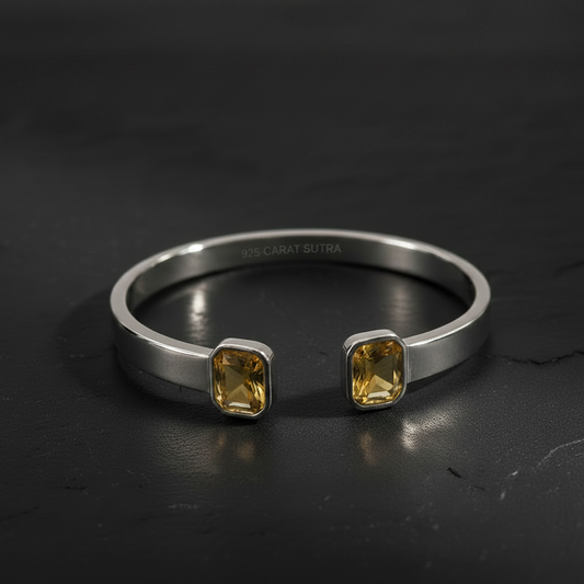 Natural Citrine Stone Adjustable Cuff Style Bangle/kadaa | 925 Sterling Silver Bracelet | With Certificate of Authenticity and 925 Hallmark - caratsutra