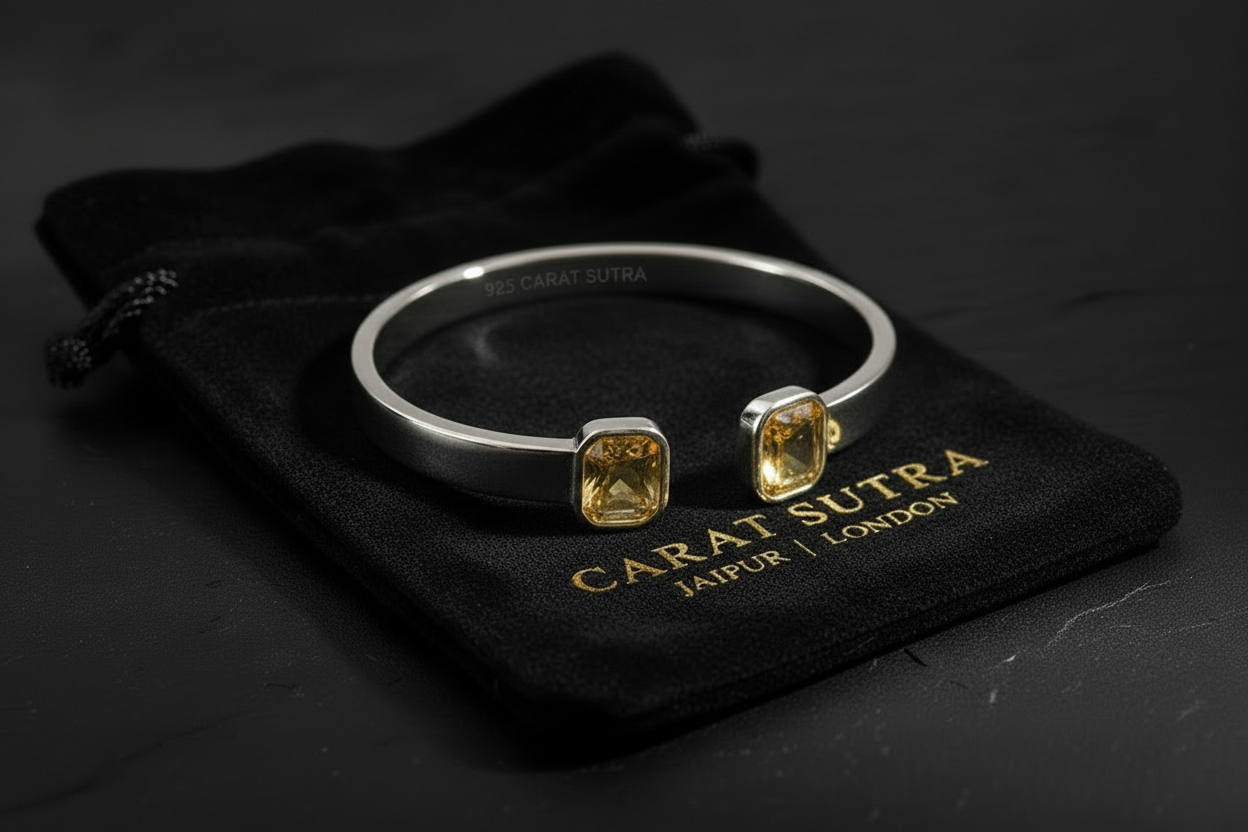 Natural Citrine Stone Adjustable Cuff Style Bangle/kadaa | 925 Sterling Silver Bracelet | With Certificate of Authenticity and 925 Hallmark