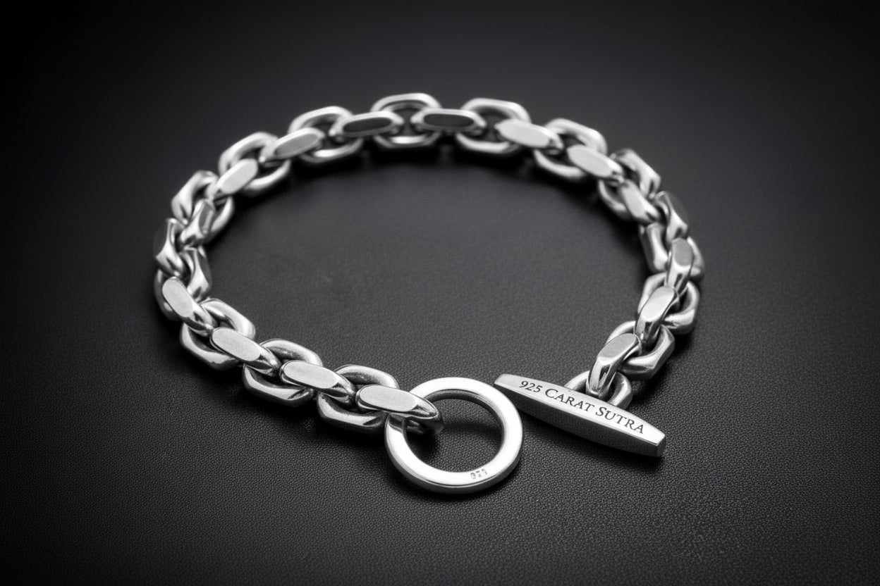 12mm Wide T-Bar Toggle chain Bracelet | 925 Sterling Silver Bracelet | Men's Jewelry | With Certificate of Authenticity and 925 Hallmark - caratsutra
