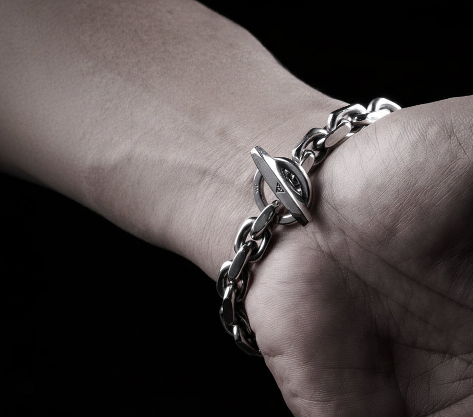 12mm Wide T-Bar Toggle chain Bracelet | 925 Sterling Silver Bracelet | Men's Jewelry | With Certificate of Authenticity and 925 Hallmark - caratsutra