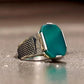 RARE PRINCE by CARAT SUTRA | Unique Designed Turkish Style Ring with Natural Green Onyx | 925 Sterling Silver Oxidized Ring | Men's Jewelry | With Certificate of Authenticity and 925 Hallmark - caratsutra