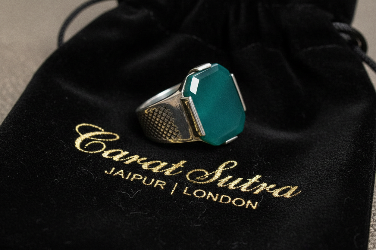 RARE PRINCE by CARAT SUTRA | Unique Designed Turkish Style Ring with Natural Green Onyx | 925 Sterling Silver Oxidized Ring | Men's Jewelry | With Certificate of Authenticity and 925 Hallmark - caratsutra
