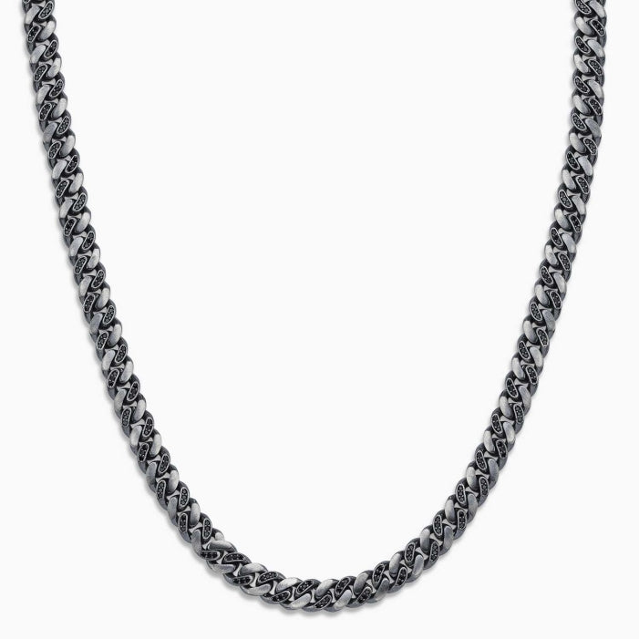 10mm Wide Oxidised Solid Miami Cuban Link Chain Studded With Black Zirconia Stone | 925 Sterling Silver Chain | Men's Jewelry | With Certificate of Authenticity and 925 Hallmark - caratsutra