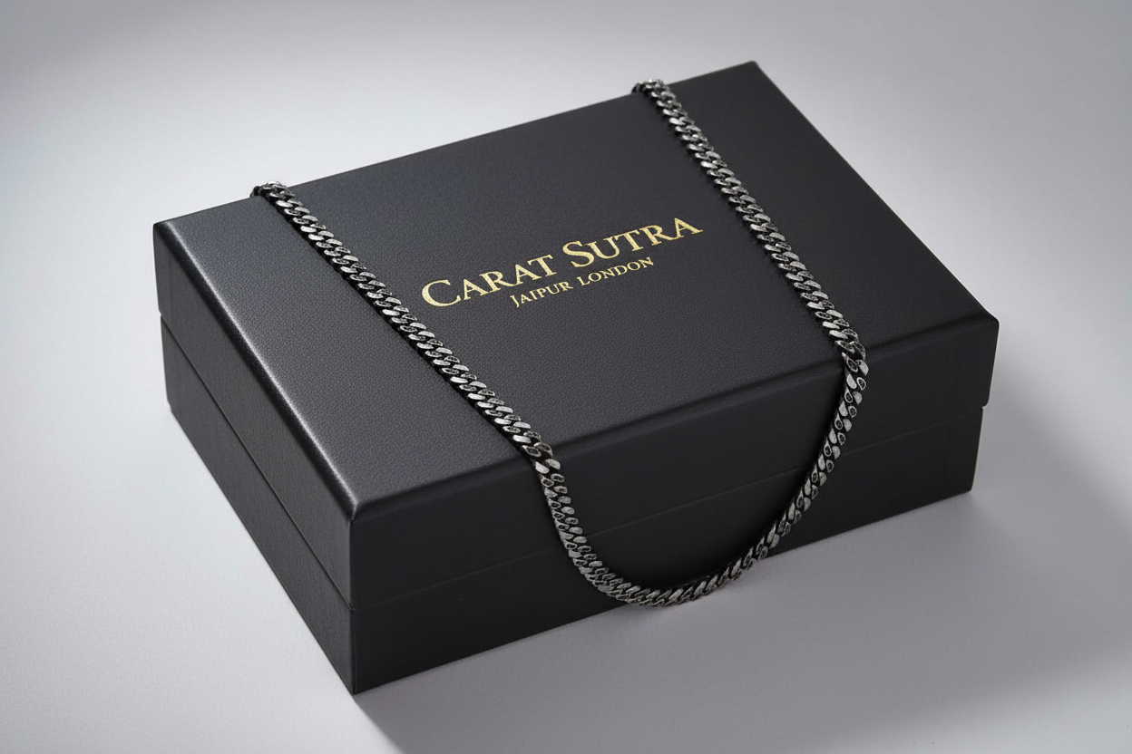 10mm Wide Oxidised Solid Miami Cuban Link Chain Studded With Black Zirconia Stone | 925 Sterling Silver Chain | Men's Jewelry | With Certificate of Authenticity and 925 Hallmark - caratsutra
