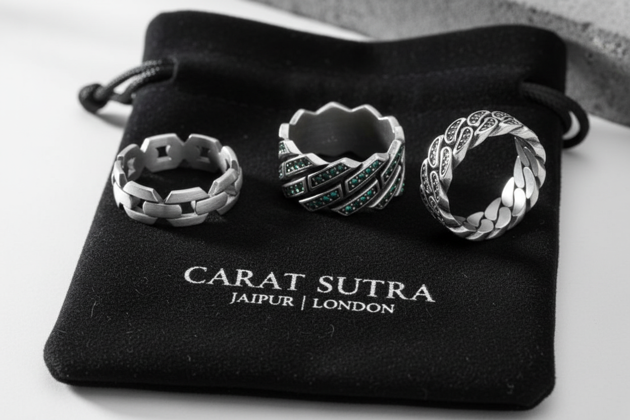 5mm wide Matt Finish Cuban link Band Ring, Sterling Silver 925 Ring | With Certificate of Authenticity and 925 Hallmark - caratsutra