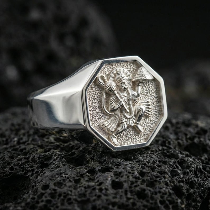 Antique Designed Hanuman Ji Ring | 925 Sterling Silver Oxidized Ring | Men's Jewelry | With Certificate of Authenticity and 925 Hallmark - caratsutra