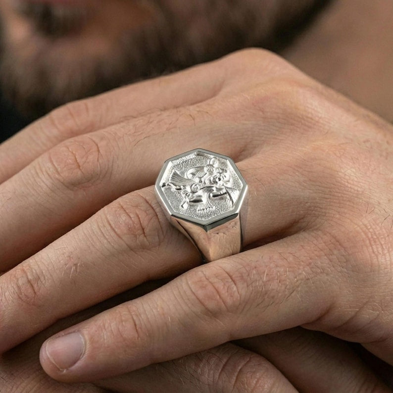 Antique Designed Hanuman Ji Ring | 925 Sterling Silver Oxidized Ring | Men's Jewelry | With Certificate of Authenticity and 925 Hallmark - caratsutra