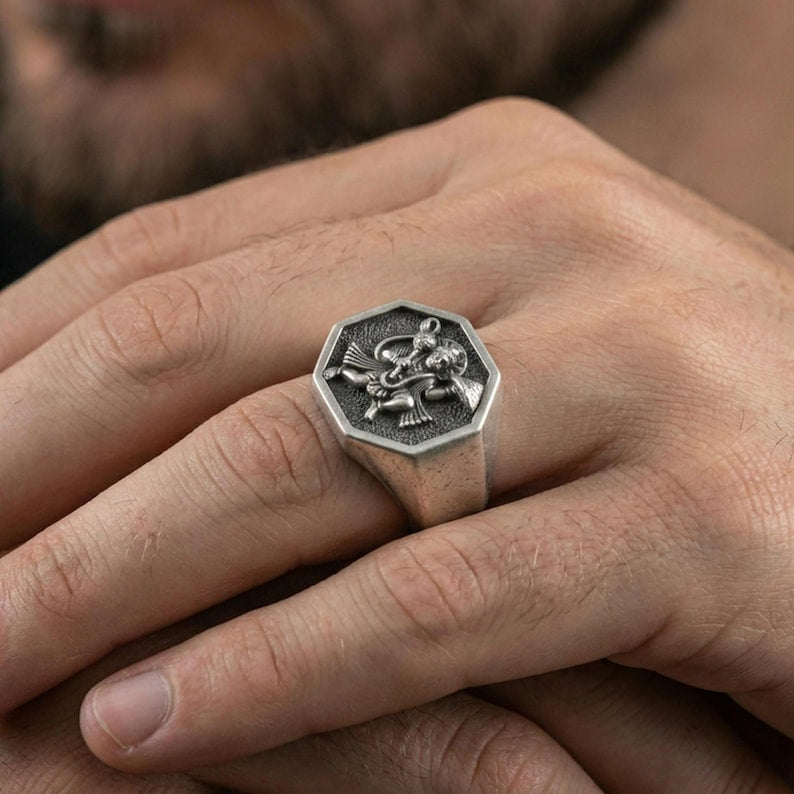 Antique Designed Hanuman Ji Ring | 925 Sterling Silver Oxidized Ring | Men's Jewelry | With Certificate of Authenticity and 925 Hallmark - caratsutra
