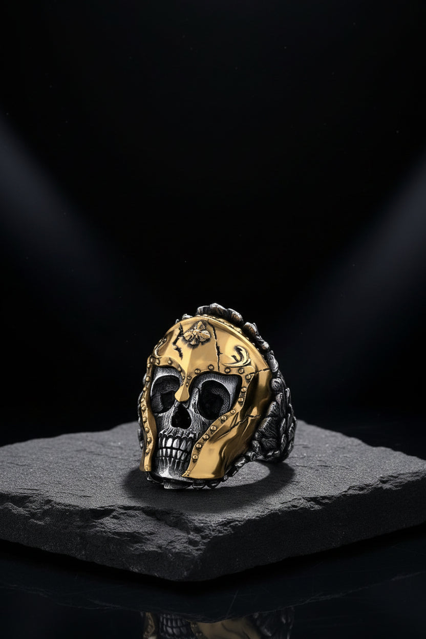 RARE PRINCE by CARAT SUTRA | Unique Designed Warrior Skull Ring | 925 Sterling Silver Oxidized Ring | Men's Jewelry | With Certificate of Authenticity and 925 Hallmark - caratsutra