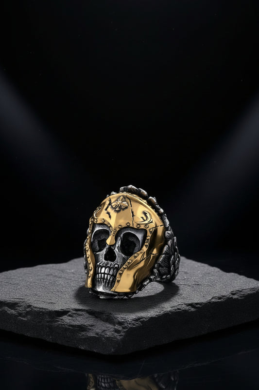 RARE PRINCE by CARAT SUTRA | Unique Designed Warrior Skull Ring | 925 Sterling Silver Oxidized Ring | Men's Jewelry | With Certificate of Authenticity and 925 Hallmark - caratsutra