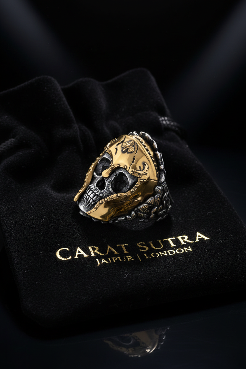 RARE PRINCE by CARAT SUTRA | Unique Designed Warrior Skull Ring | 925 Sterling Silver Oxidized Ring | Men's Jewelry | With Certificate of Authenticity and 925 Hallmark - caratsutra