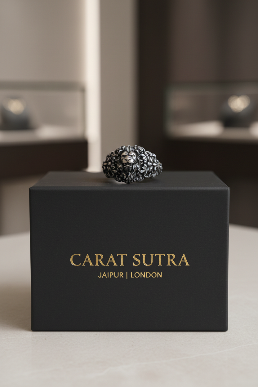 RARE PRINCE by CARAT SUTRA | Unique Designed Lion Head Ring with Royal Fleur De Lis | 925 Sterling Silver Oxidized Ring | Men's Jewelry | With Certificate of Authenticity and 925 Hallmark - caratsutra