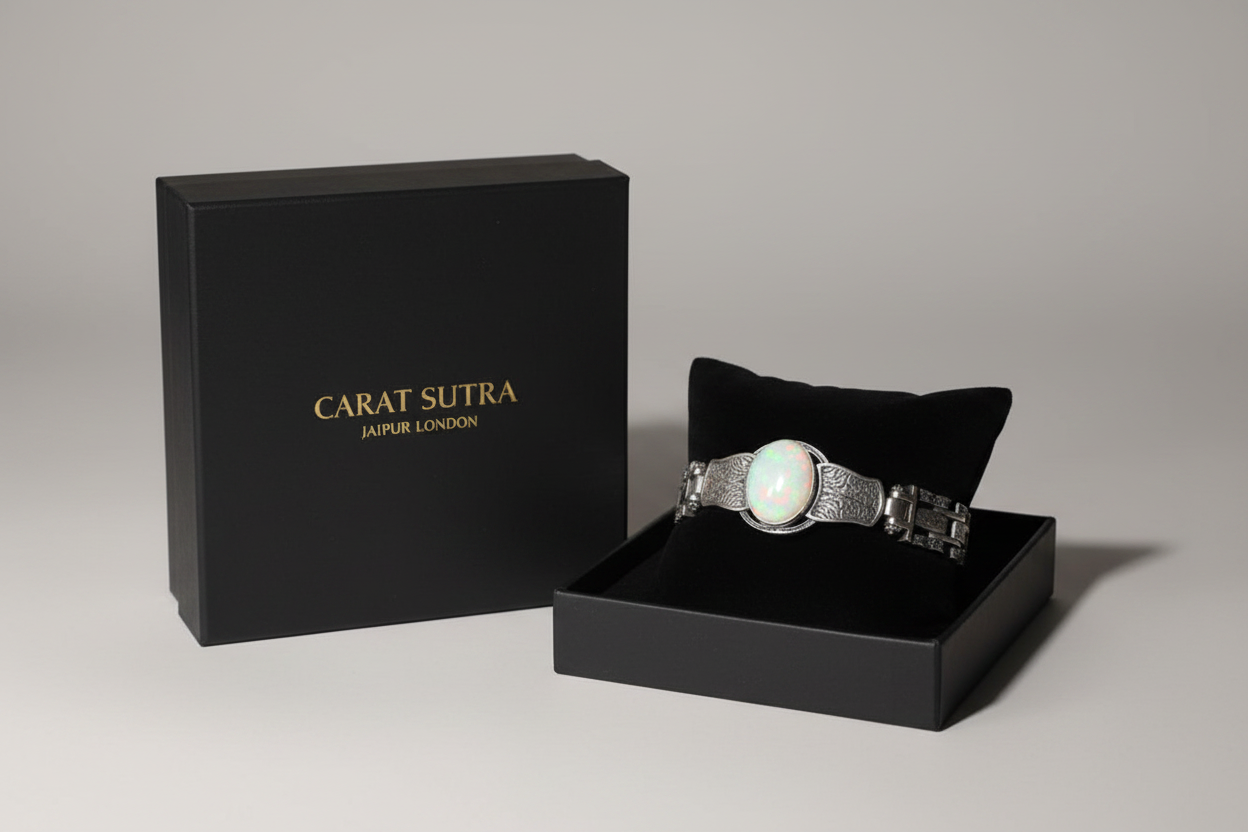 Unique Style 15ct  Natural Australian Opal Bracelet | 925 Sterling Silver Oxidized Bracelet | With Certificate of Authenticity and 925 Hallmark - caratsutra