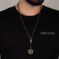 RARE PRINCE by CARAT SUTRA | Unique Silver Balls & Natural Tiger Eye Beaded Chain Necklace with Lion Head | 925 Sterling Silver Oxidized Pendant with Fleur-de-lis Symbol | Men's Jewelry | With Certificate of Authenticity and 925 Hallmark - caratsutra