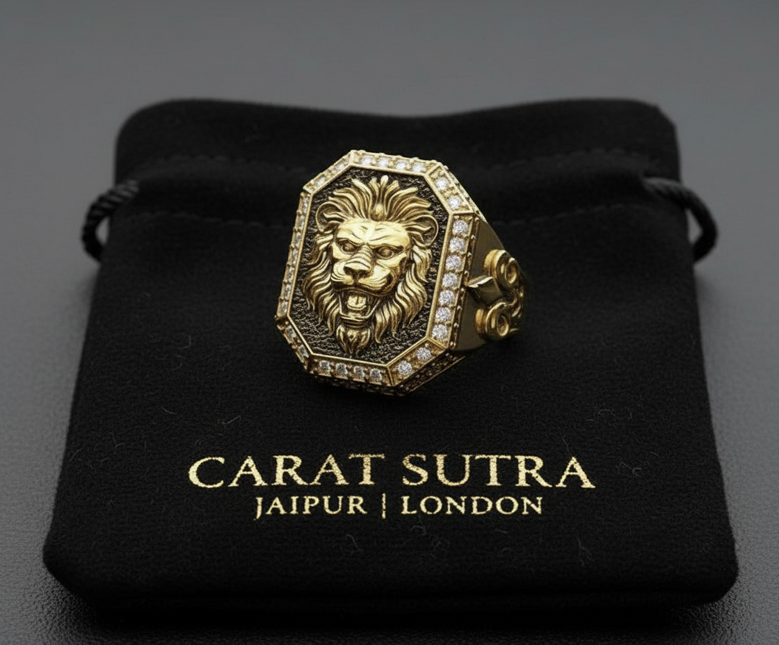 RARE PRINCE by CARAT SUTRA | Unique Design Two Tone Lion Ring with Illuminati/ Evil Eye Symbol | 22kt Gold Micron Plated 925 Sterling Silver Ring | Men's Jewelry | With Certificate of Authenticity and 925 Hallmark - caratsutra