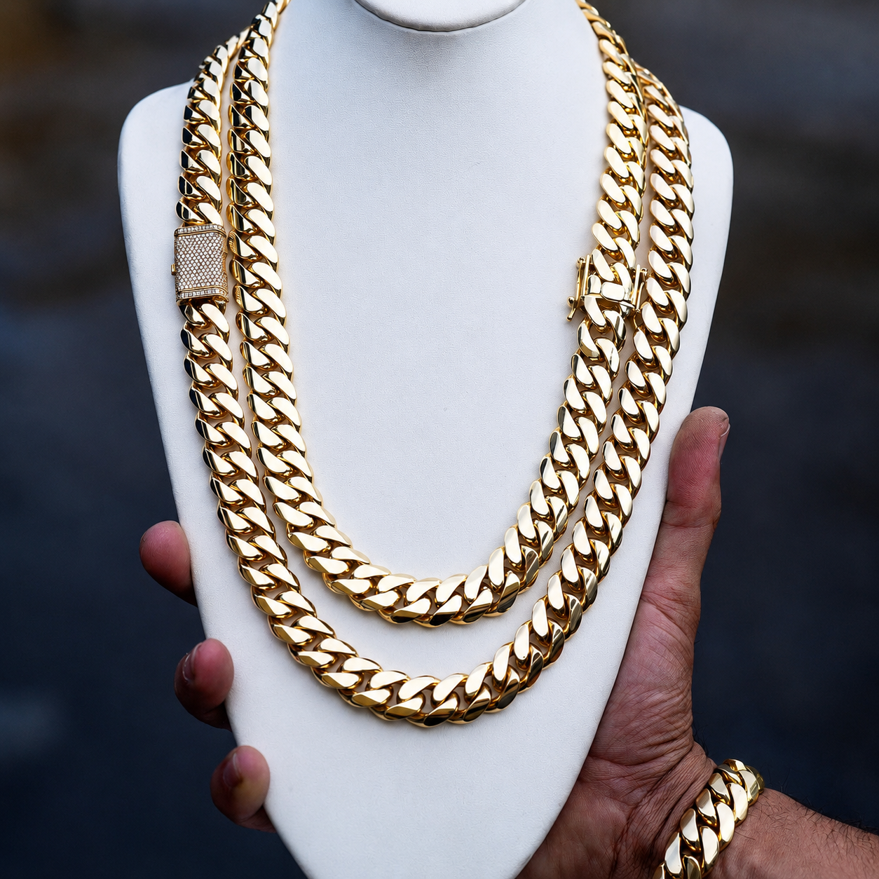 RARE PRINCE by CARAT SUTRA | Solid 16mm Miami Cuban Link Chain with Iced Lock | 22kt Gold Micron Plated on 925 Sterling Silver Chain with AAA+ Quality Swarovski Diamonds | Men's Jewelry - caratsutra