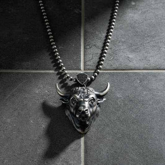 RARE PRINCE by CARAT SUTRA | Unique Designed Angry Bull Head Pendant for Taurus Zodiac for Men | 925 Sterling Silver Oxidized Pendant | Men's Jewelry | With Certificate of Authenticity and 925 Hallmark - caratsutra