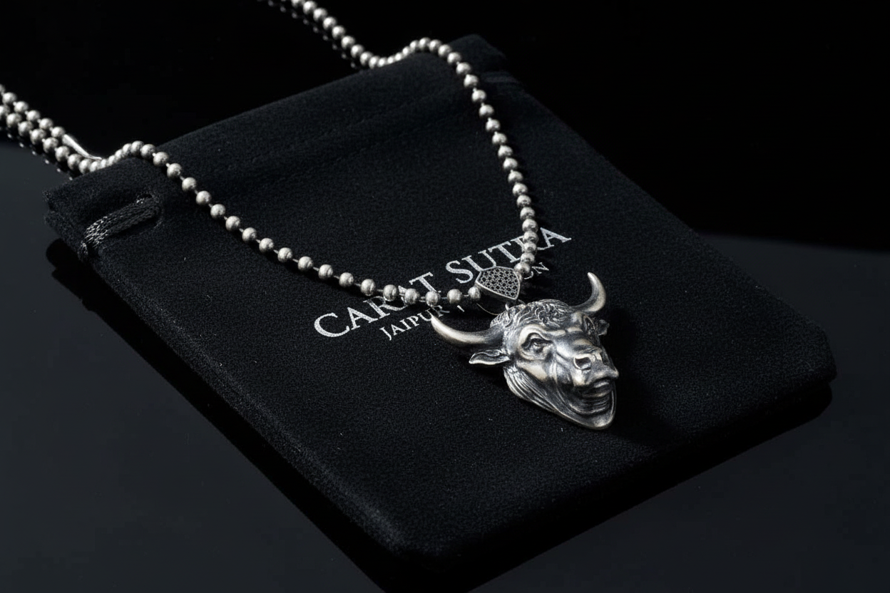 RARE PRINCE by CARAT SUTRA | Unique Designed Angry Bull Head Pendant for Taurus Zodiac for Men | 925 Sterling Silver Oxidized Pendant | Men's Jewelry | With Certificate of Authenticity and 925 Hallmark - caratsutra