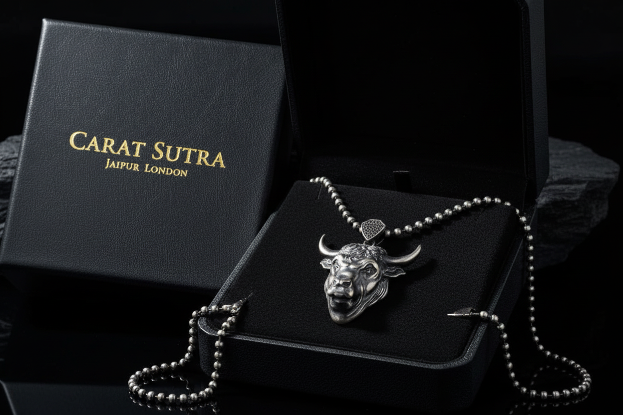 RARE PRINCE by CARAT SUTRA | Unique Designed Angry Bull Head Pendant for Taurus Zodiac for Men | 925 Sterling Silver Oxidized Pendant | Men's Jewelry | With Certificate of Authenticity and 925 Hallmark - caratsutra