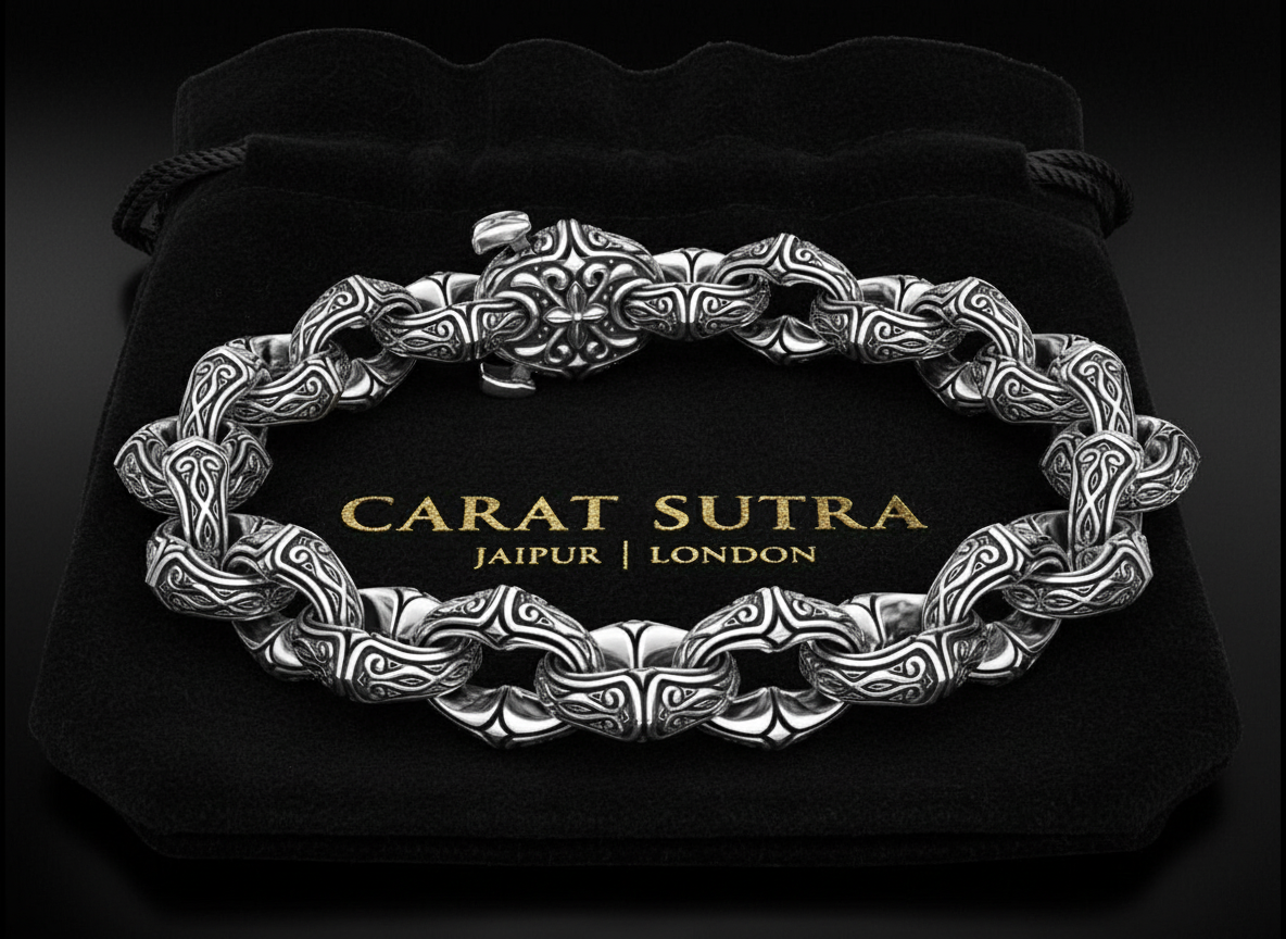 RARE PRINCE by CARAT SUTRA | Unique Real Biker Bracelet for Men | 925 Sterling Silver Bracelet | Men's Jewelry | With Certificate of Authenticity and 925 Hallmark