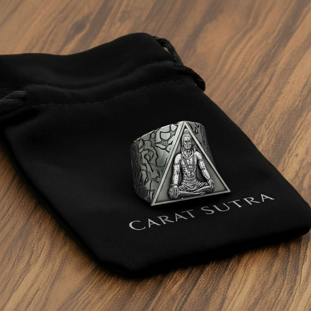 RARE PRINCE by CARAT SUTRA | Unique Designed Mahadev/Shiva Signet Ring | 925 Sterling Silver Oxidized Ring | Men's Jewelry | With Certificate of Authenticity and 925 Hallmark - caratsutra