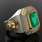 RARE PRINCE by CARAT SUTRA | Unique Designed Turkish Style Ring with Emerald with lion Face | 925 Sterling Silver Oxidized Ring | Men's Jewelry | With Certificate of Authenticity and 925 Hallmark