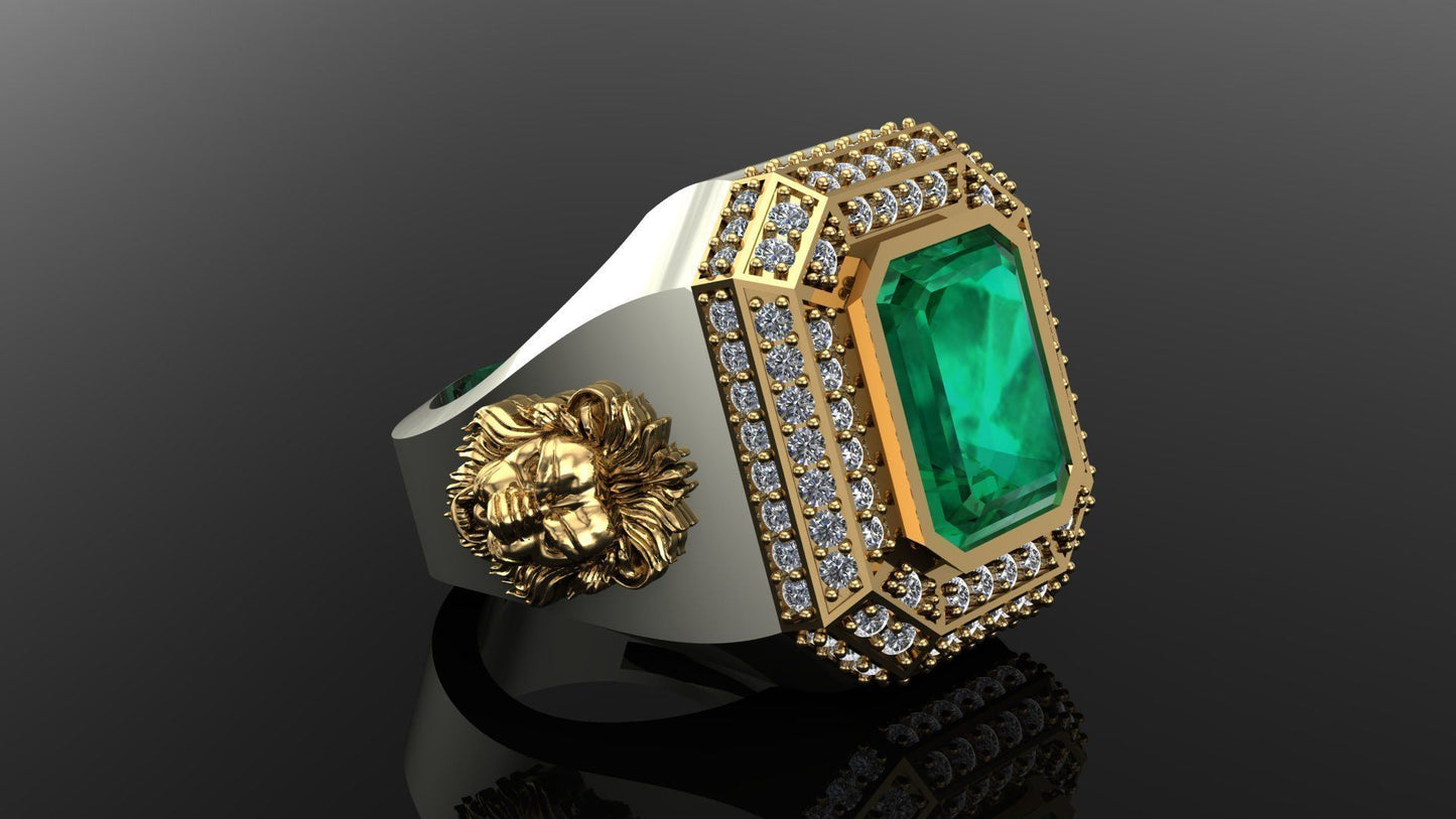 RARE PRINCE by CARAT SUTRA | Unique Designed Turkish Style Ring with Emerald with lion Face | 925 Sterling Silver Oxidized Ring | Men's Jewelry | With Certificate of Authenticity and 925 Hallmark