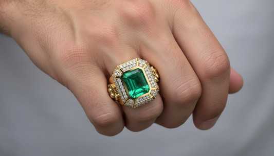 RARE PRINCE by CARAT SUTRA | Unique Designed Turkish Style Ring with Emerald with lion Face | 925 Sterling Silver Oxidized Ring | Men's Jewelry | With Certificate of Authenticity and 925 Hallmark