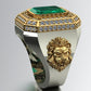 RARE PRINCE by CARAT SUTRA | Unique Designed Turkish Style Ring with Emerald with lion Face | 925 Sterling Silver Oxidized Ring | Men's Jewelry | With Certificate of Authenticity and 925 Hallmark