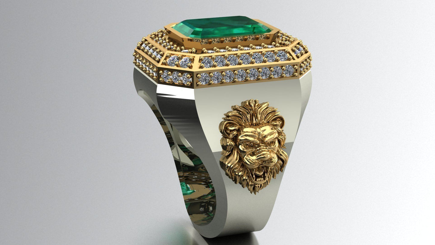RARE PRINCE by CARAT SUTRA | Unique Designed Turkish Style Ring with Emerald with lion Face | 925 Sterling Silver Oxidized Ring | Men's Jewelry | With Certificate of Authenticity and 925 Hallmark