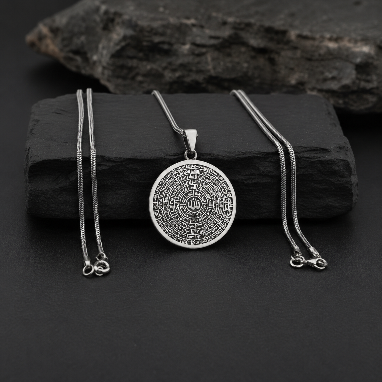 RARE PRINCE by CARAT SUTRA | Unique Designed 99 Names of Allah Engraved Pendant | 925 Sterling Silver Pendant | Men's Jewelry