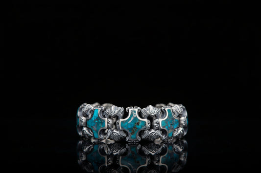 Unique Heavy Retro Design Bracelet with Natural Irani Turquoise (Firoza) for Men | 925 Sterling Silver Bracelet | With Certificate of Authenticity and 925 Hallmark - caratsutra