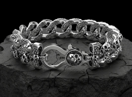 RARE PRINCE by CARAT SUTRA | Unique Designed Skull Bracelet for Men | Biker Bracelet for Men | 925 Sterling Silver Bracelet | Men's Jewelry | With Certificate of Authenticity and 925 Hallmark