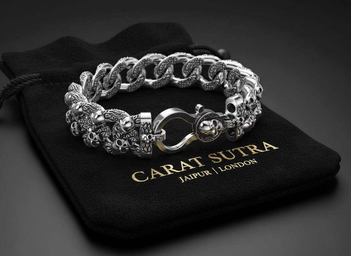 RARE PRINCE by CARAT SUTRA | Unique Designed Skull Bracelet for Men | Biker Bracelet for Men | 925 Sterling Silver Bracelet | Men's Jewelry | With Certificate of Authenticity and 925 Hallmark
