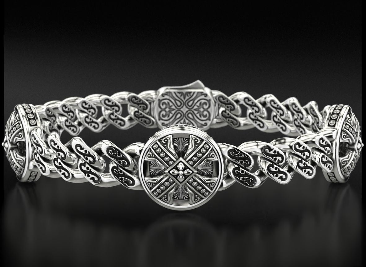 RARE PRINCE by CARAT SUTRA | Unique Antique Cross Designed Bracelet for Men | 925 Oxidized Silver Bracelet | Men's Jewelry | With Certificate of Authenticity and 925 Hallmark