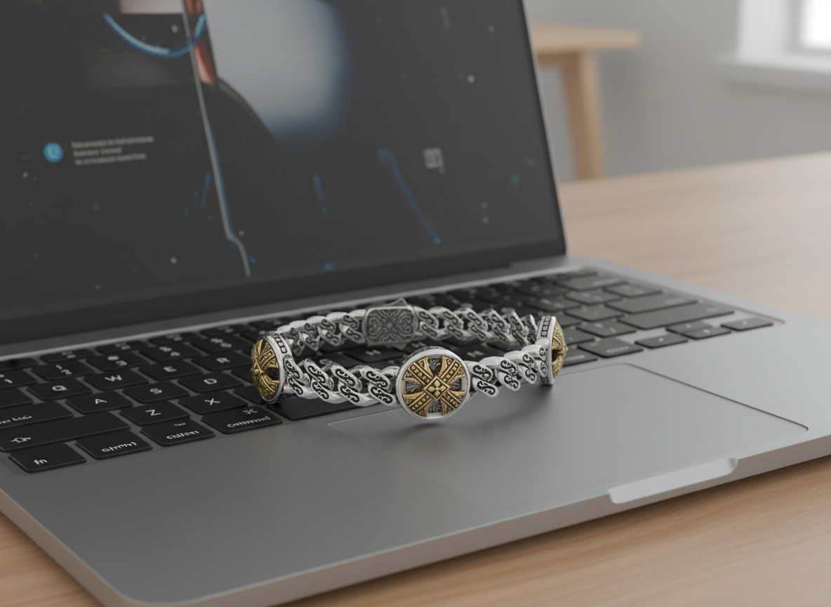 RARE PRINCE by CARAT SUTRA | Unique Antique Cross Designed Bracelet for Men | 925 Oxidized Silver Bracelet | Men's Jewelry | With Certificate of Authenticity and 925 Hallmark